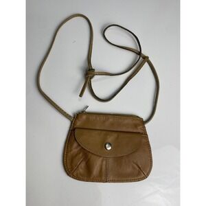 Vintage Leather Mini Crossbody Bag Tan Brown Made in Hong Kong 70s 80s Festival